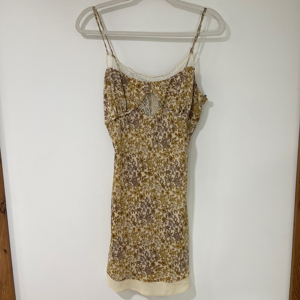Forever 21 Floral Lace Trim Cami Mini Dress Womens Size M Yellow | Cottagecore